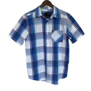 Hurley Blue and White Plaid Button up Shirt - Small